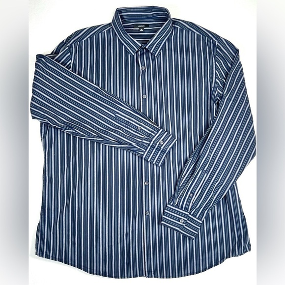 ALFANI Men’s Button Down Collared‎ Cotton Dress Shirt Blue Gray Stripes Size XXL - Picture 1 of 11